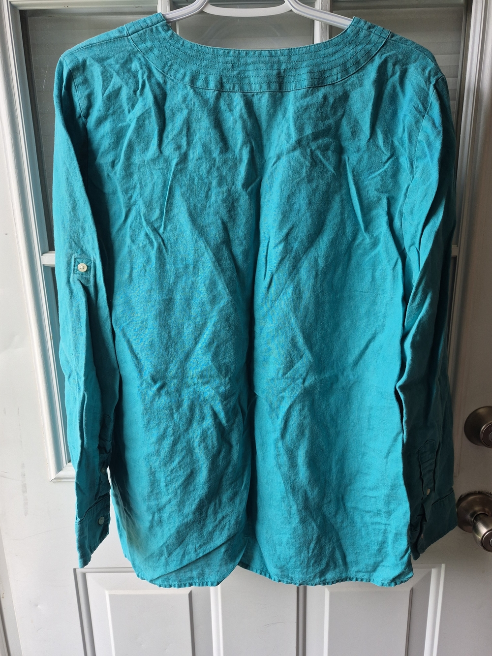 Lauren Ralph Lauren Teal Long-Sleeve Women's Linen Shirt - Picture 2 of 4
